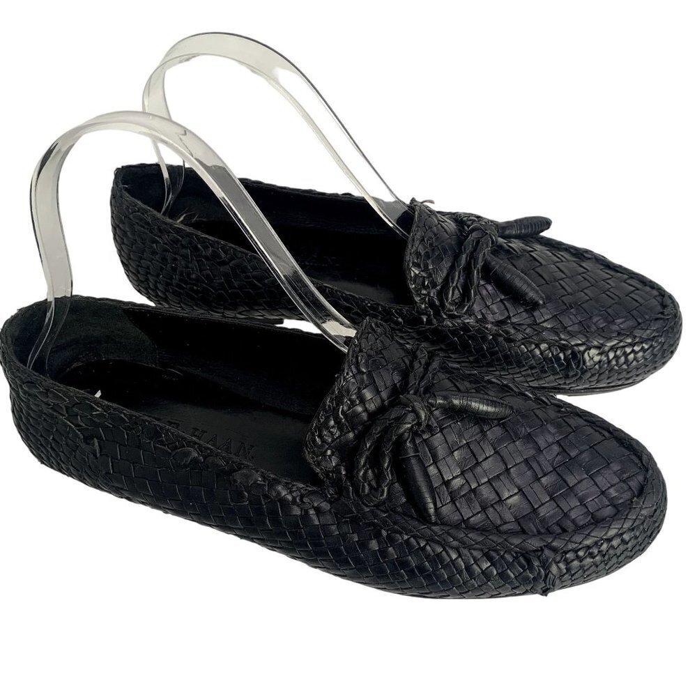 Cole Haan Women's 8AA Black Leather Basketweave Woven Tassel Classic Loafer